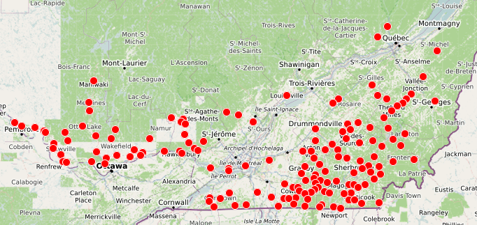 Beaucoup de points rouges sur la carte, dans le sud-est et le sud-ouest.