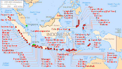 Carte des volcans actifs en Indonésie