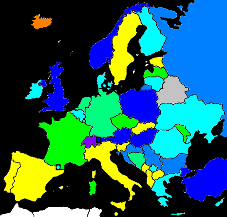 carte de l'échiquier politique de l'Europe
