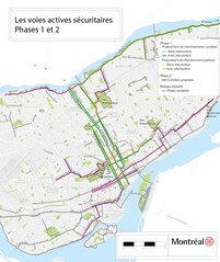 Carte des voies actives sécuritaire de Montréal, prévues en 2020.
