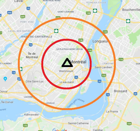 Zones 1 et 2 sur la carte de Montréal