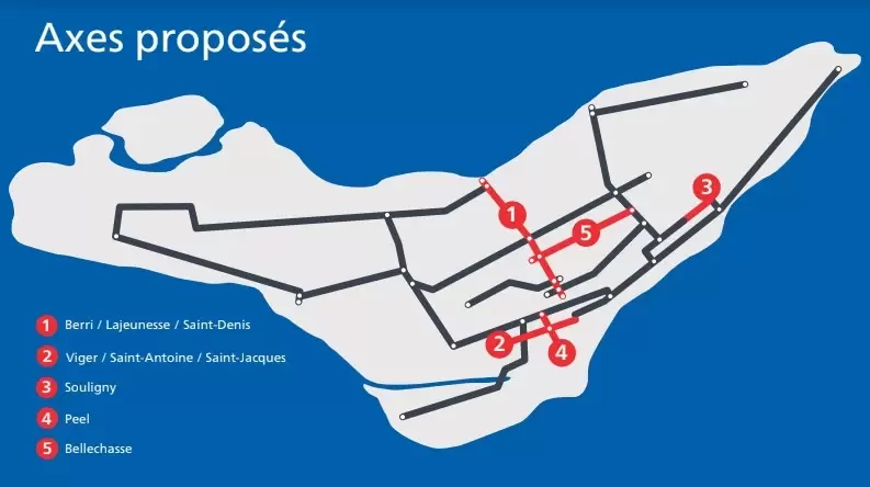 Une carte du réseau express vélo de Montréal en planification